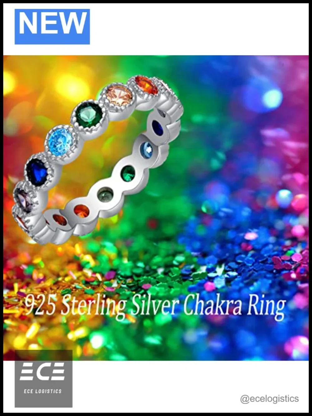 925 Sterling Silver Round Chakra Ring Cubic Zirconia Statement Ring for Women